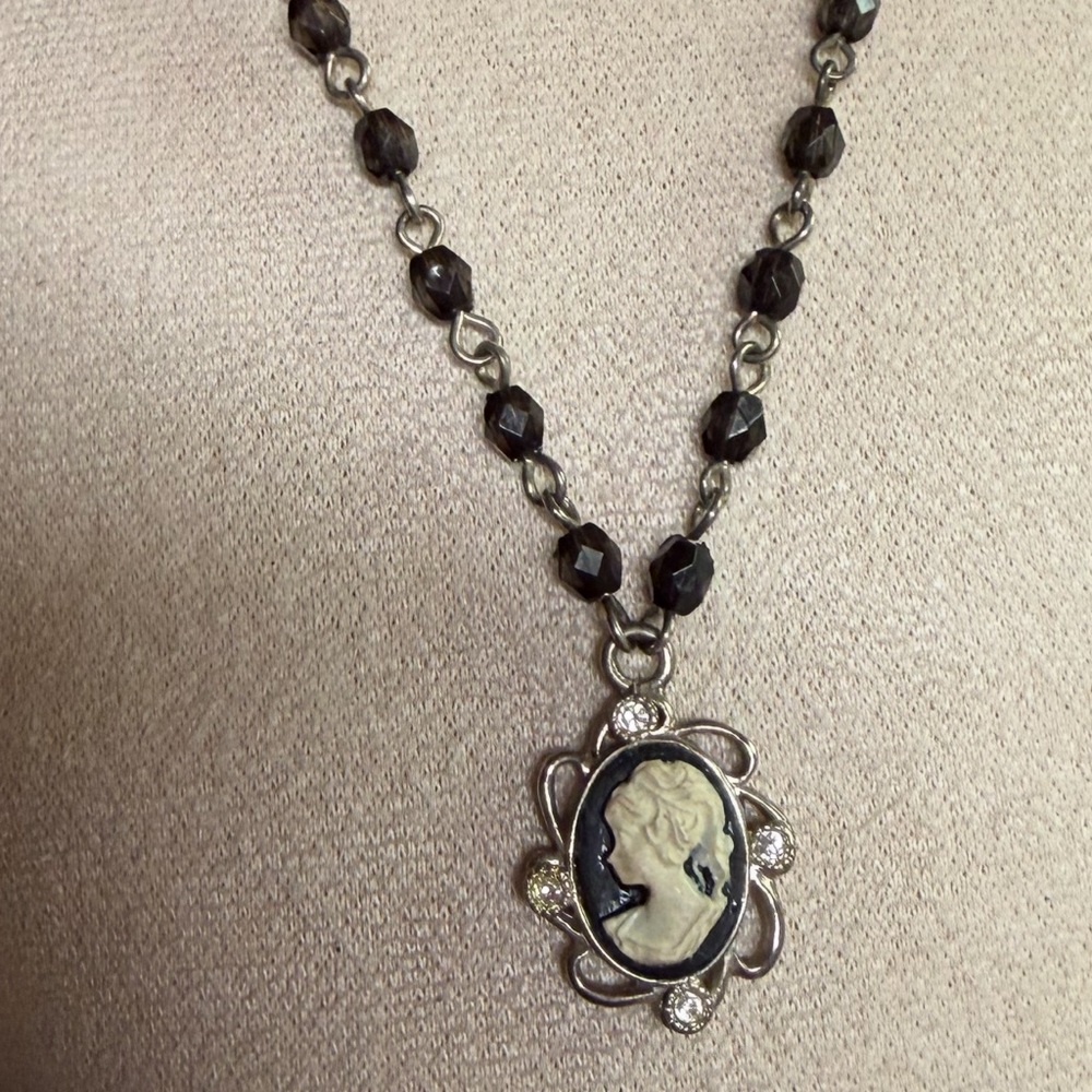 Black and Silver Cameo Necklace